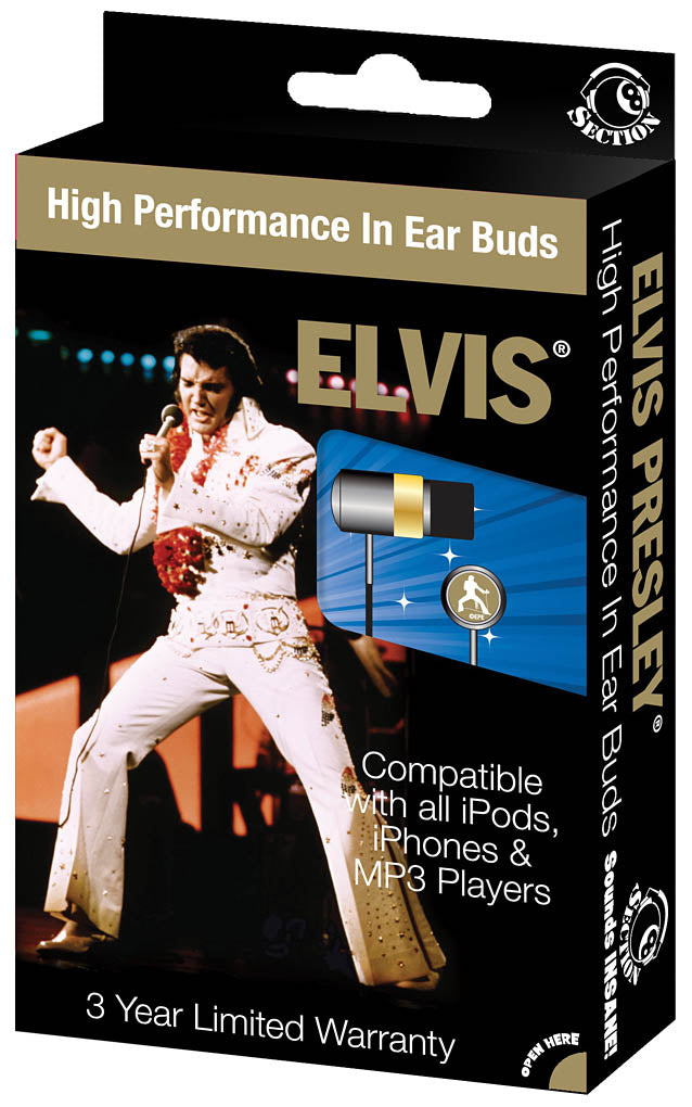 Audífono con cable de alto rendimiento de Signature Elvis Presley Products, Negro/Dorado