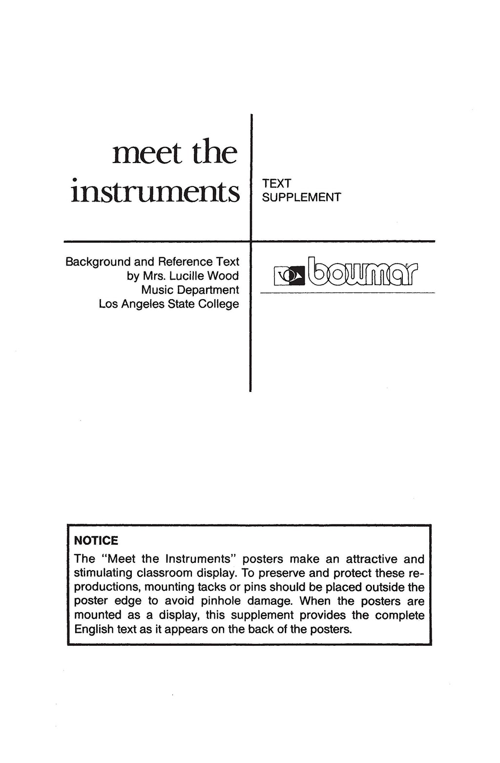Meet the Instruments: Background and Reference Text Supplement by Mrs. Lucille Wood