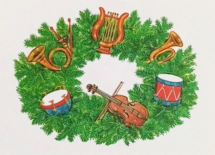 Tarjetas de corona de adviento con instrumentos musicales Kristin Elliott