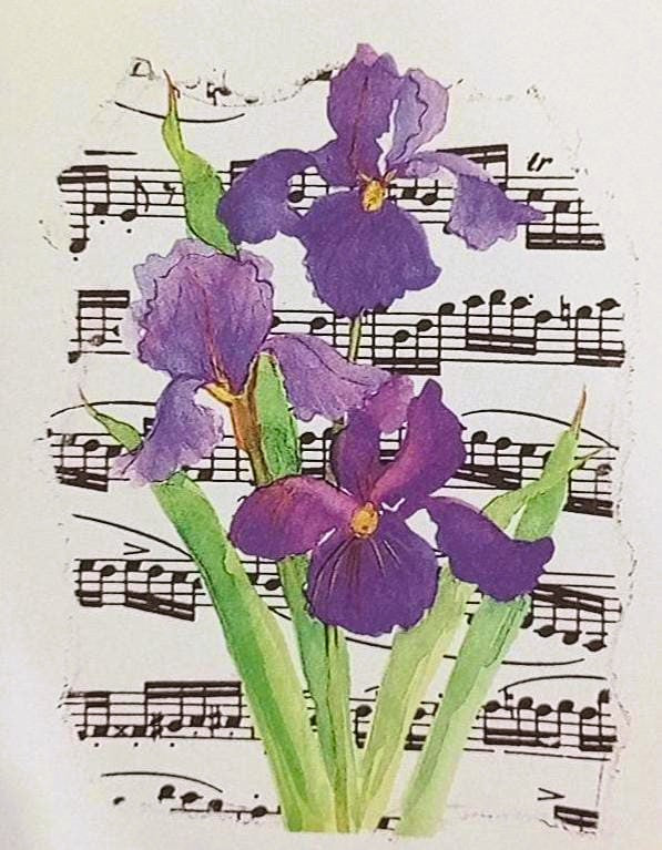 Tarjetas con Notas Musicales y Flor moradas Kristin Elliott