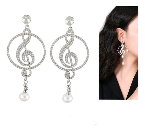 Aretes con dije Nota Musical, Plateado