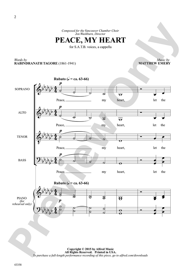 Partitura Coral Peace, My Heart SATB, a cappella