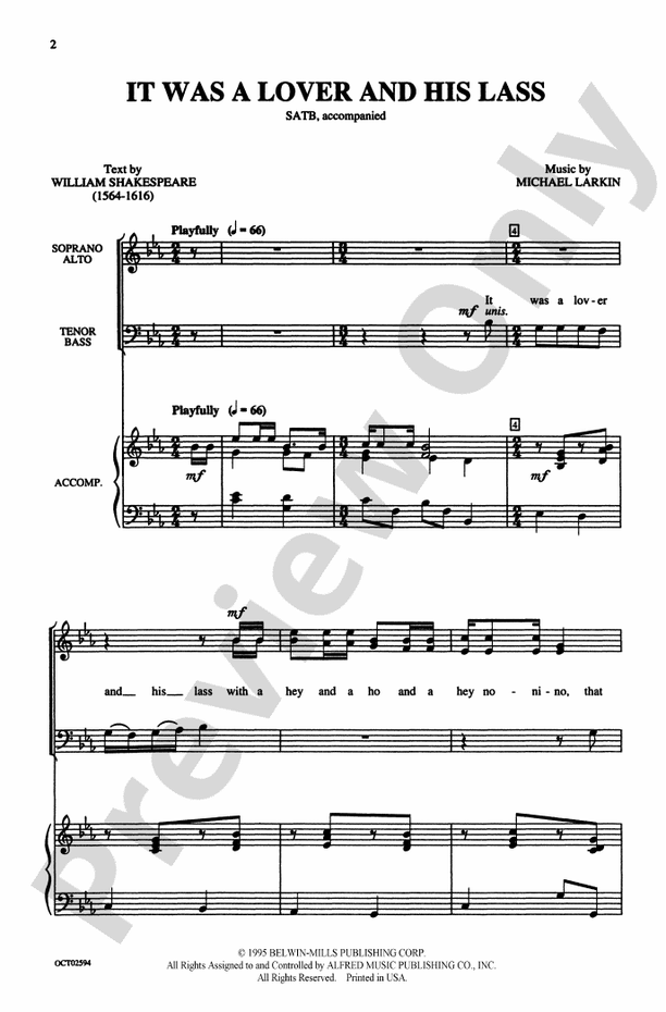 Partitura Coral It was a lover and his lass SATB divisi, a cappella