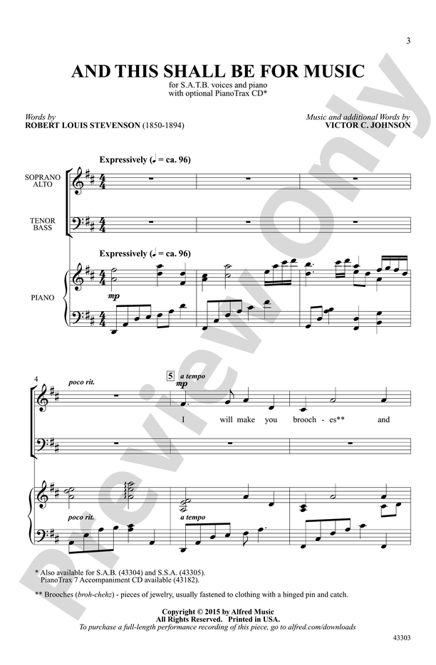 Partitura Coral And This Shald Be For Music SATB con Piano