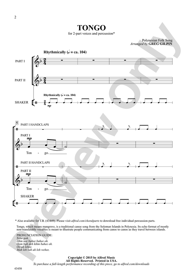 Partitura Coral Tongo TB con Percusión