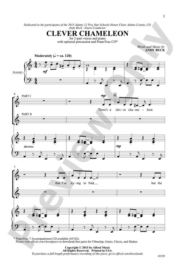 Partitura Coral Clever Chamelon 2 Voces con Piano