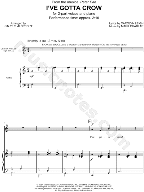Partitura Coral I've Gotta Grow 2 Voces con Piano