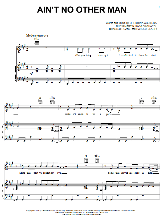 Partitura Ain't No Other Man Sheet Music Piano, Vocal y  Guitar Christina Aguilera