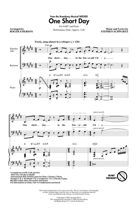 Partitura Coral One Short Day SAB