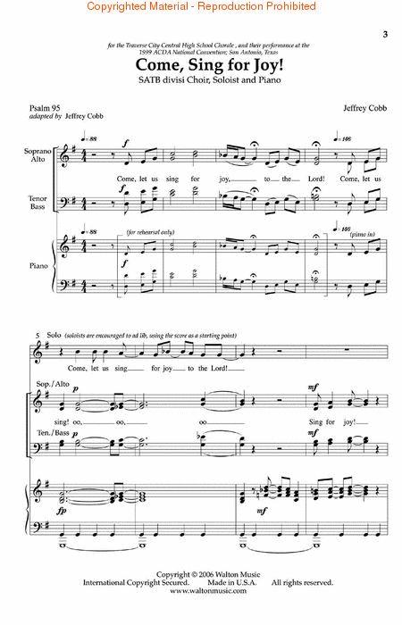 Partitura Coral Come, Sing for Joy! SATB divisi, Accompanied