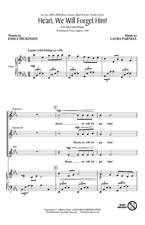 Partitura Coral Heart, We Will Forget Him! SSA