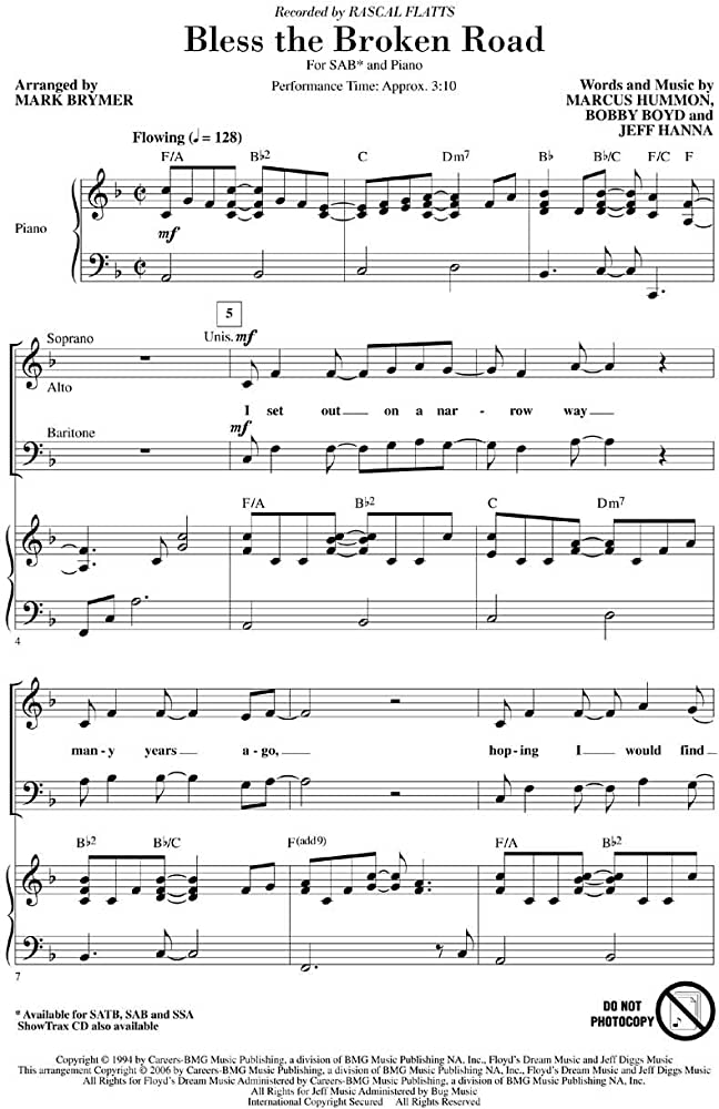 Partitura Coral Bless the Broken Road SAB