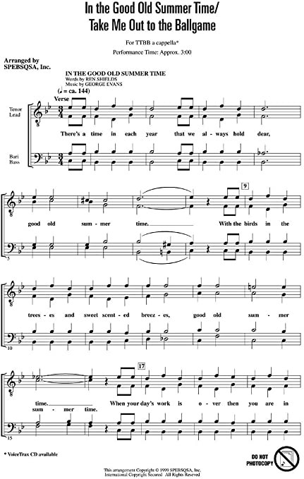 Partitura Coral In the Good Old Summer Time/Take Me Out to the Ballgame TTBB a cappella