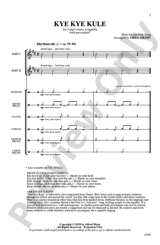 Partitura Coral Kye Kye Kule 2 Voces con Piano