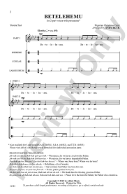 Partitura Coral Betelehemu 2 Voces con Percusión
