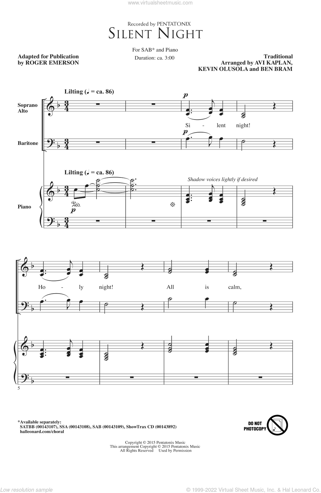 Partitura Coral Silent Night SAB