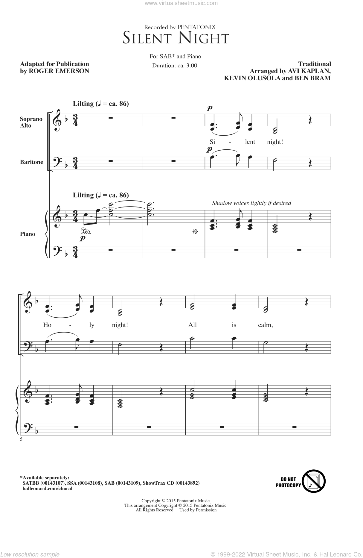 Partitura Coral Silent Night SAB