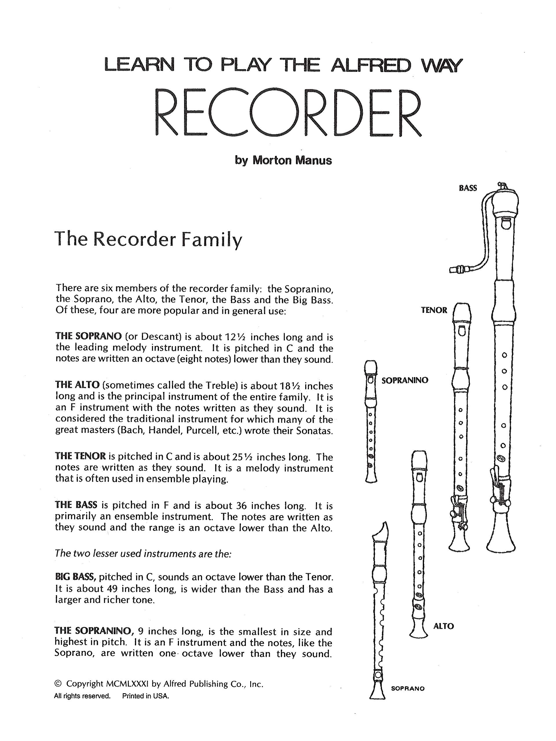 Libro de Flauta, Learn to play the Alfred Way, Recorder by Morton Manus