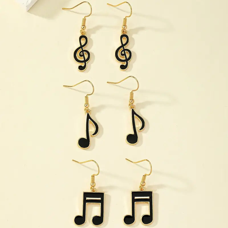 Set de 3 conjunto de aretes con simbolo musicales