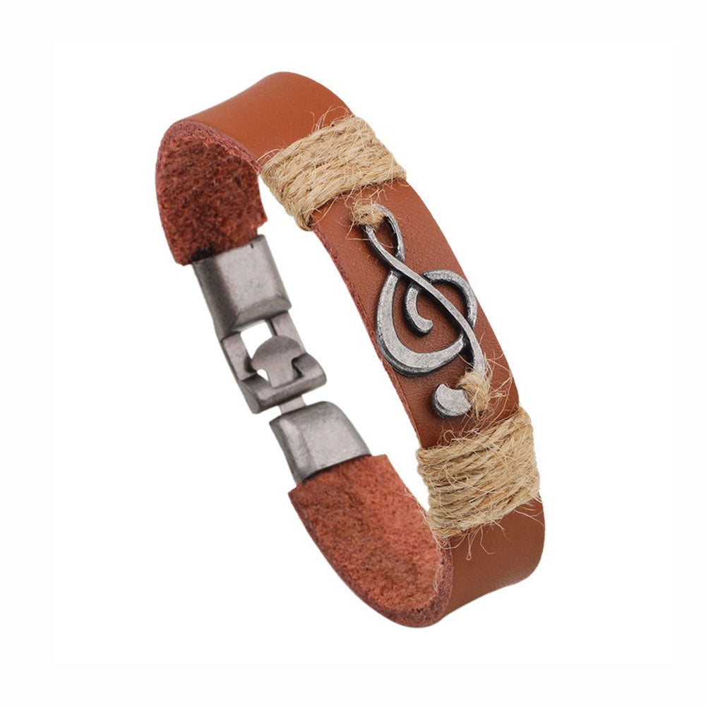 Pulsera de cuero con dije de Clave de Sol, Marrón