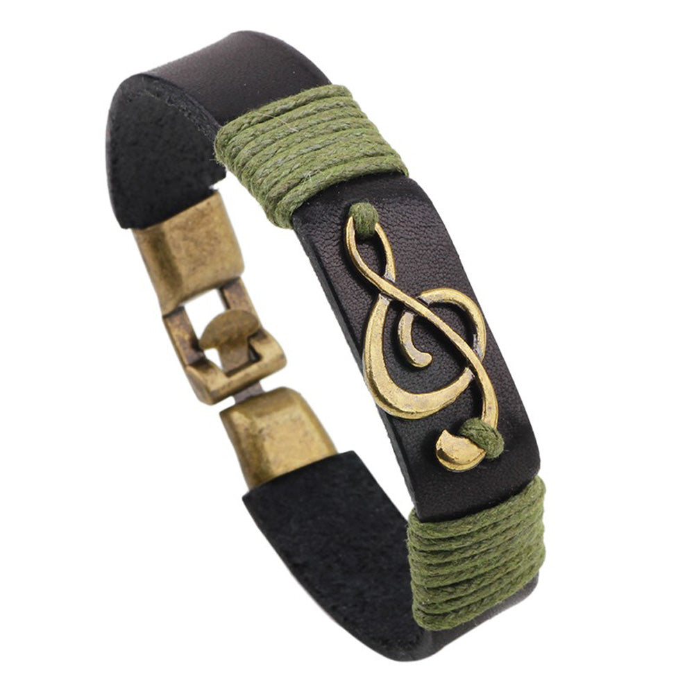 Pulsera de cuero con dije de Clave de Sol, Negra