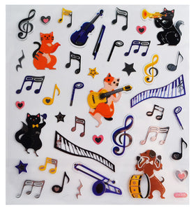 Stickers con motivos musicales, perros y gatos